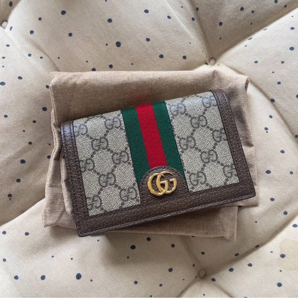 Gucci Supreme Ophidia Beige and Brown Playing Card Wallet Red and Green Stripe